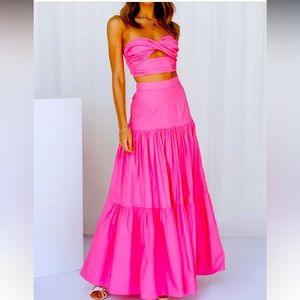 NWT RUNAWAY AYLA MAXI SKIRT & TOP - HOT PINK